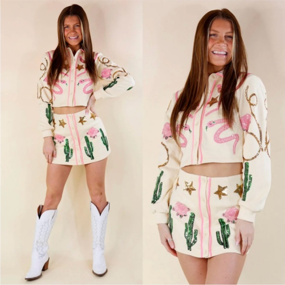 NWT QUEEN OF SPARKLES COWGIRL SHIRT AND SKIRT SET - Picture 6 of 7